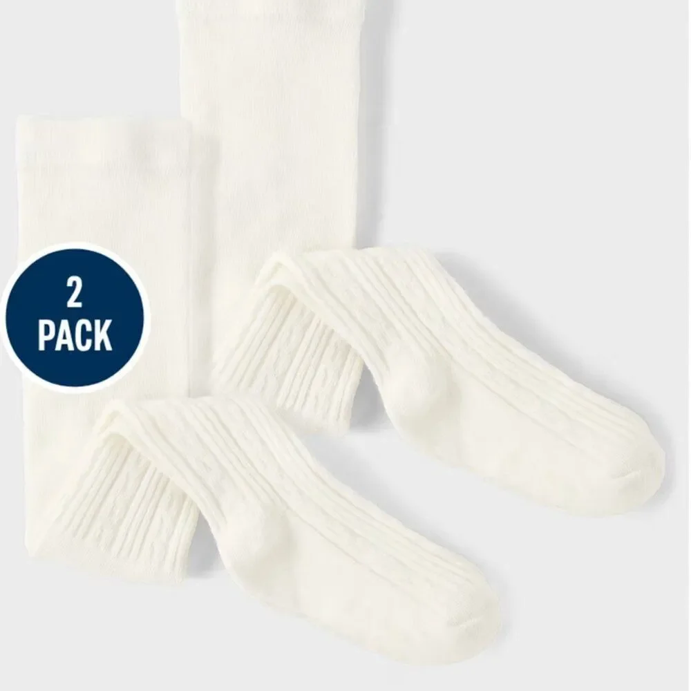 The Children's Place Girls Cable Knit Tights 2-Pack -simply white NWT size 4-5